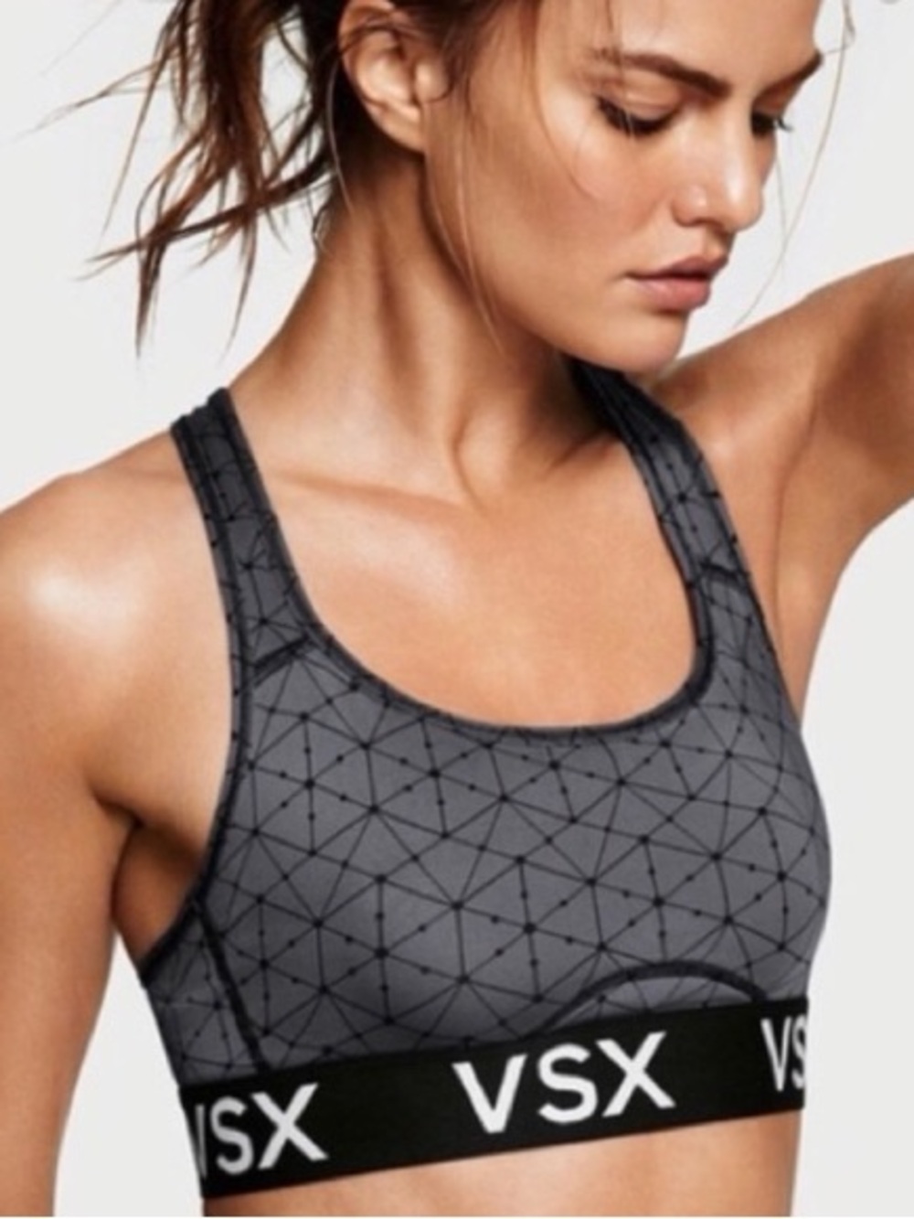Victoria’s Secret Sport VSX Gray Geometric Racerback Sports Bra size Large
